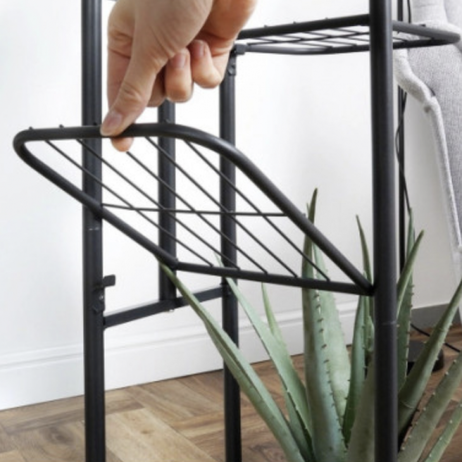 Blomsterställ i metall svart 4 nivåer 80 cm – modernt växtställ för hem och kontor